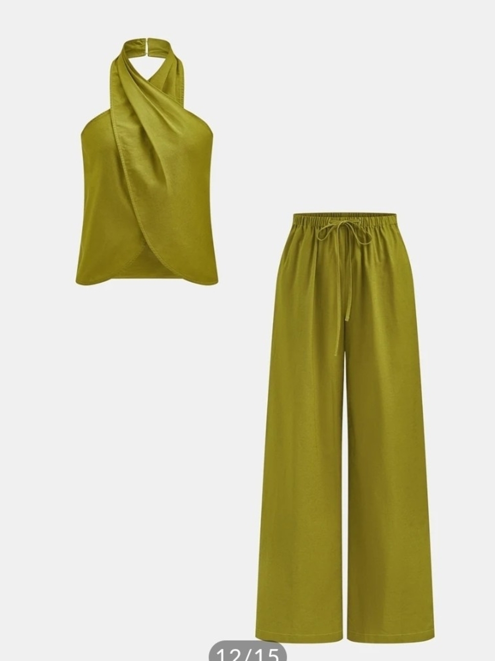 NWT Commense Green Cotton Linen Halter Top & Pants Set, Large